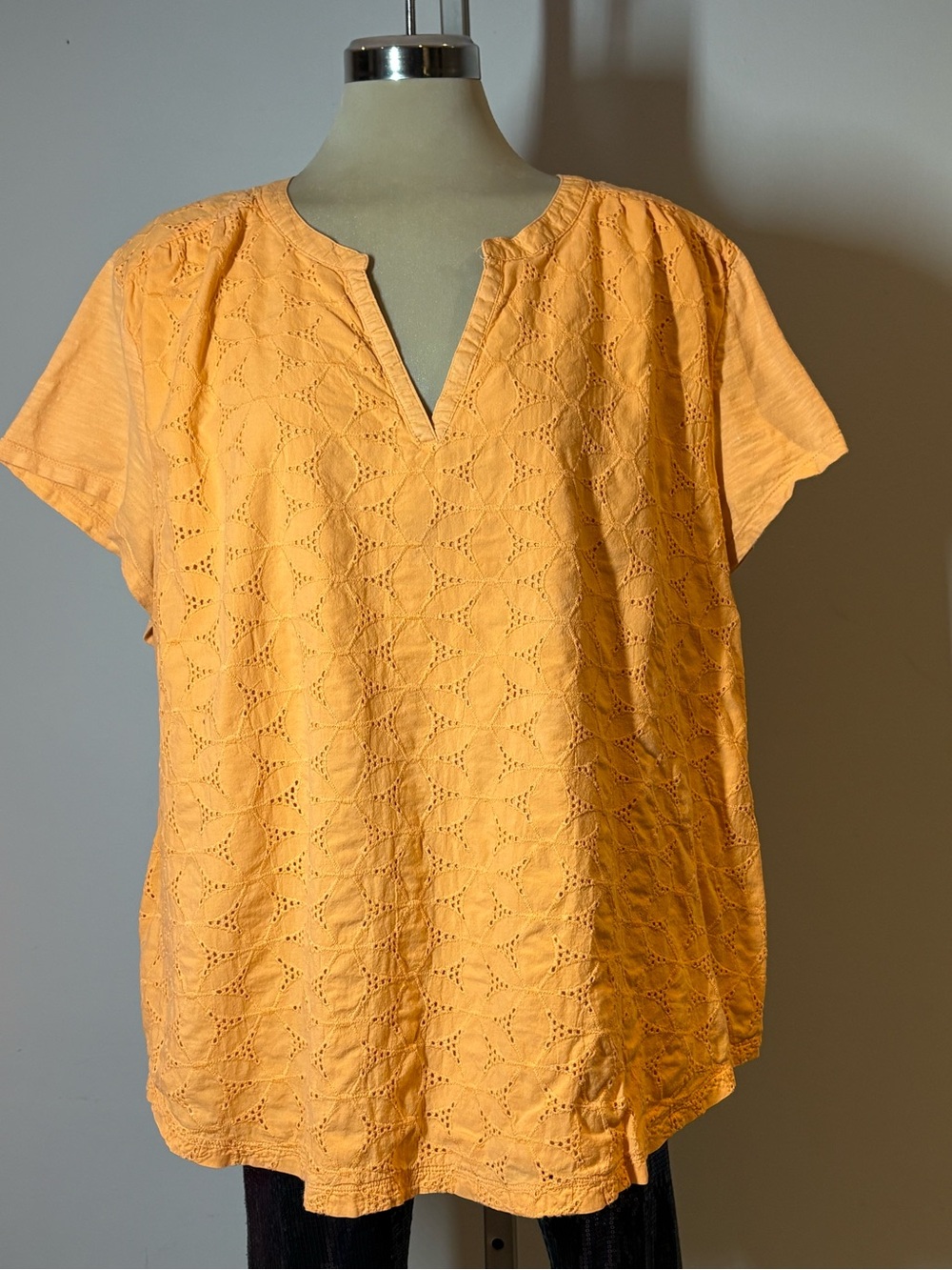 St. John's Bay Eyelet Embroidered Split-Neck Top - Mustard